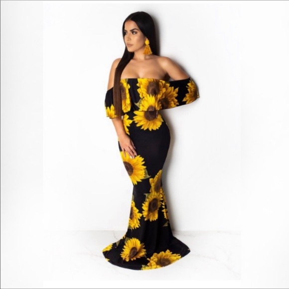 Sunflower Stretch Floral Maxi Bodycon Summer Dress - Picture 5 of 8